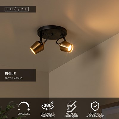 Lucide EMILE - Spot plafond - Ø 20 cm - 2xGU10 - Or Mat / Laiton